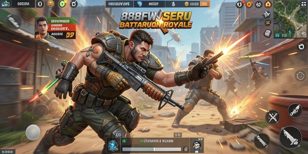 Tangkapan layar gameplay intens dari 888FW dalam Battle Royale.