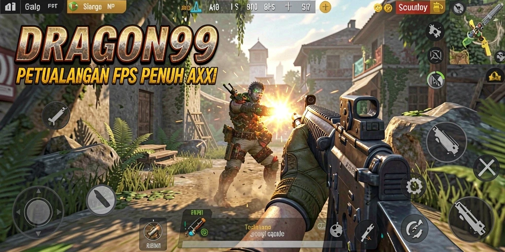 Screenshot gameplay DRAGON99 menampilkan adegan pertempuran FPS yang mendebarkan.